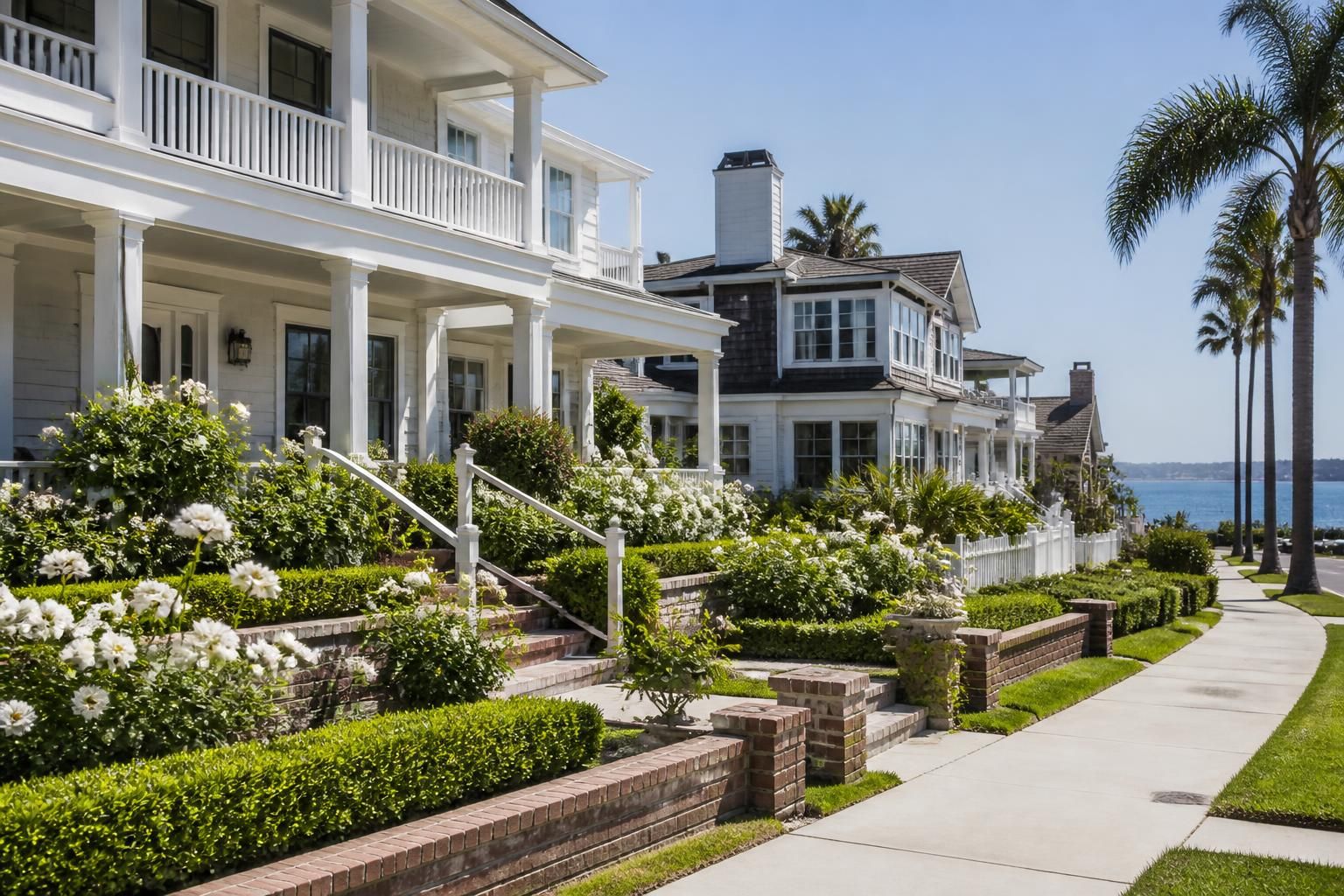 Classic Coronado neighborhood with tidy streets and front gardens
