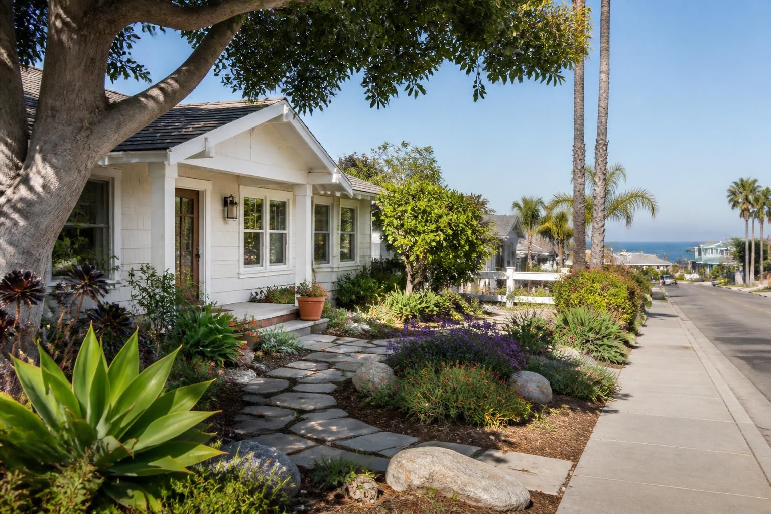 Encinitas neighborhood with coastal homes and landscaped yards